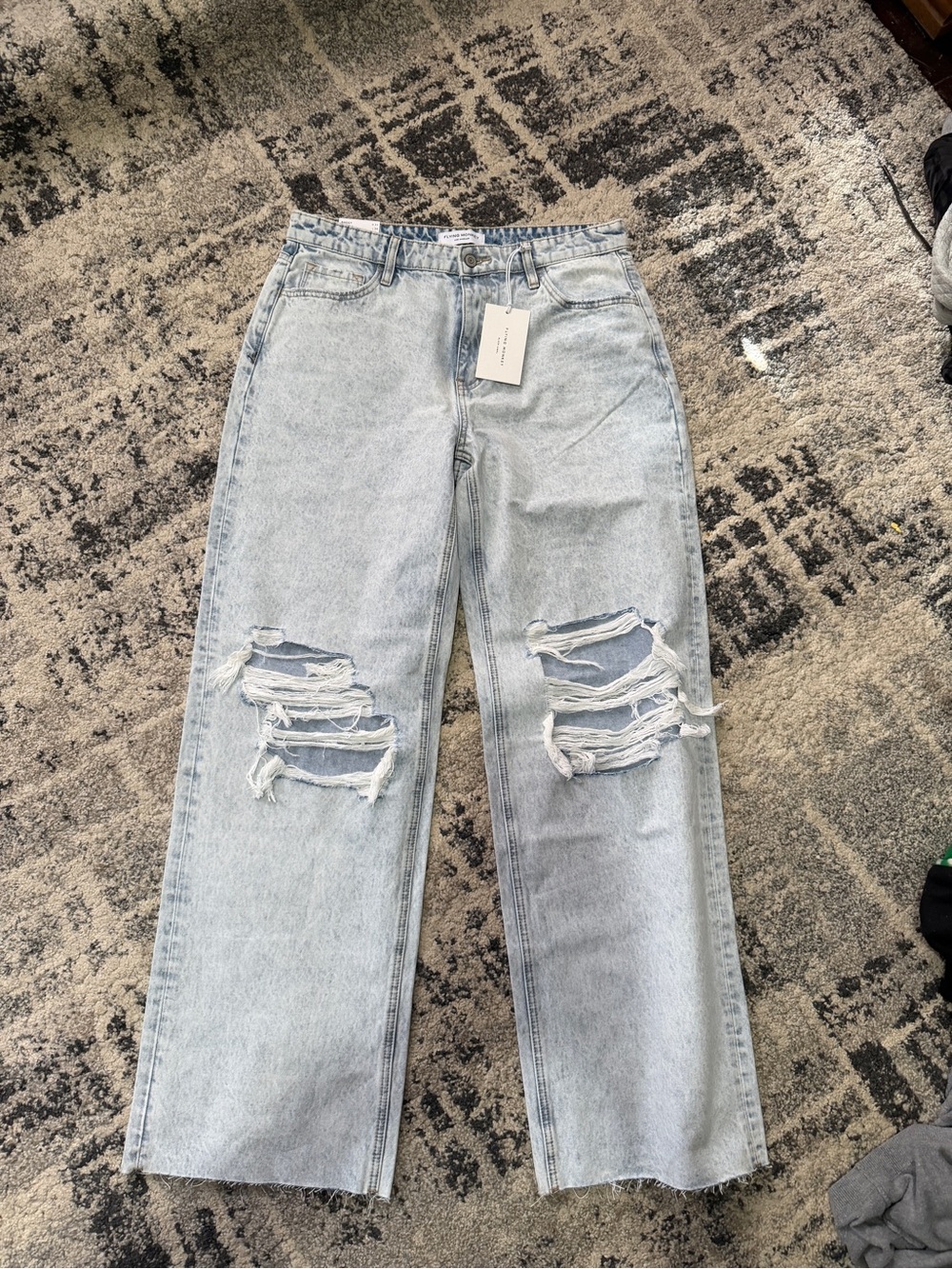 Flying Monkey Light Blue Distressed Straight Leg Jeans